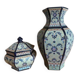 Potiche & Persian ceramic bonbonnière – octagonal oriental vase