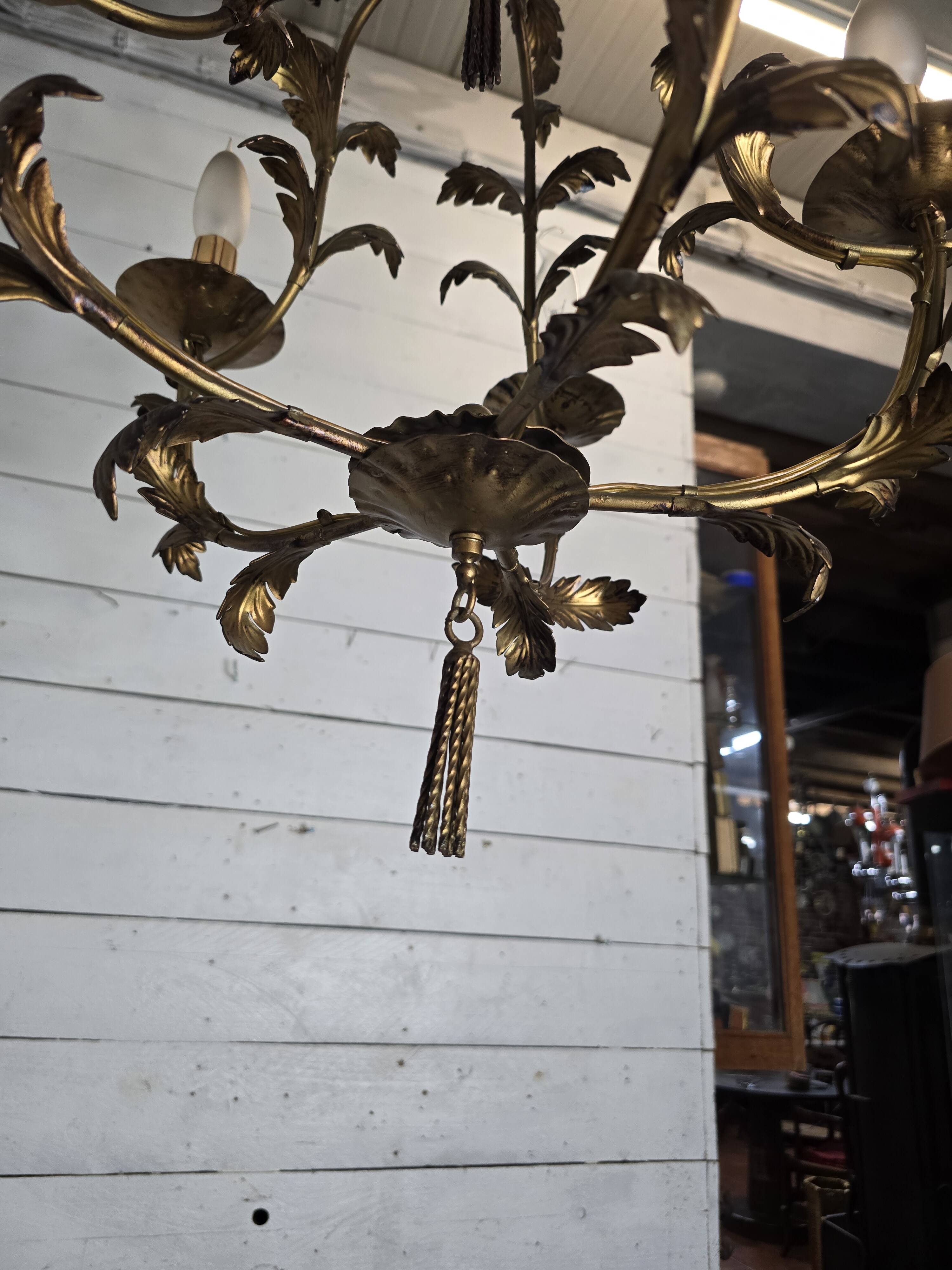 Vintage 5-light foliage chandelier in gold metal