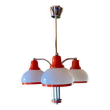Lustre, Suspension, Plafonnier, 3 abat-jours blanc et orange, année 70