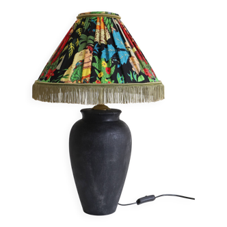 Black ceramic floor lamp with vintage printed shade