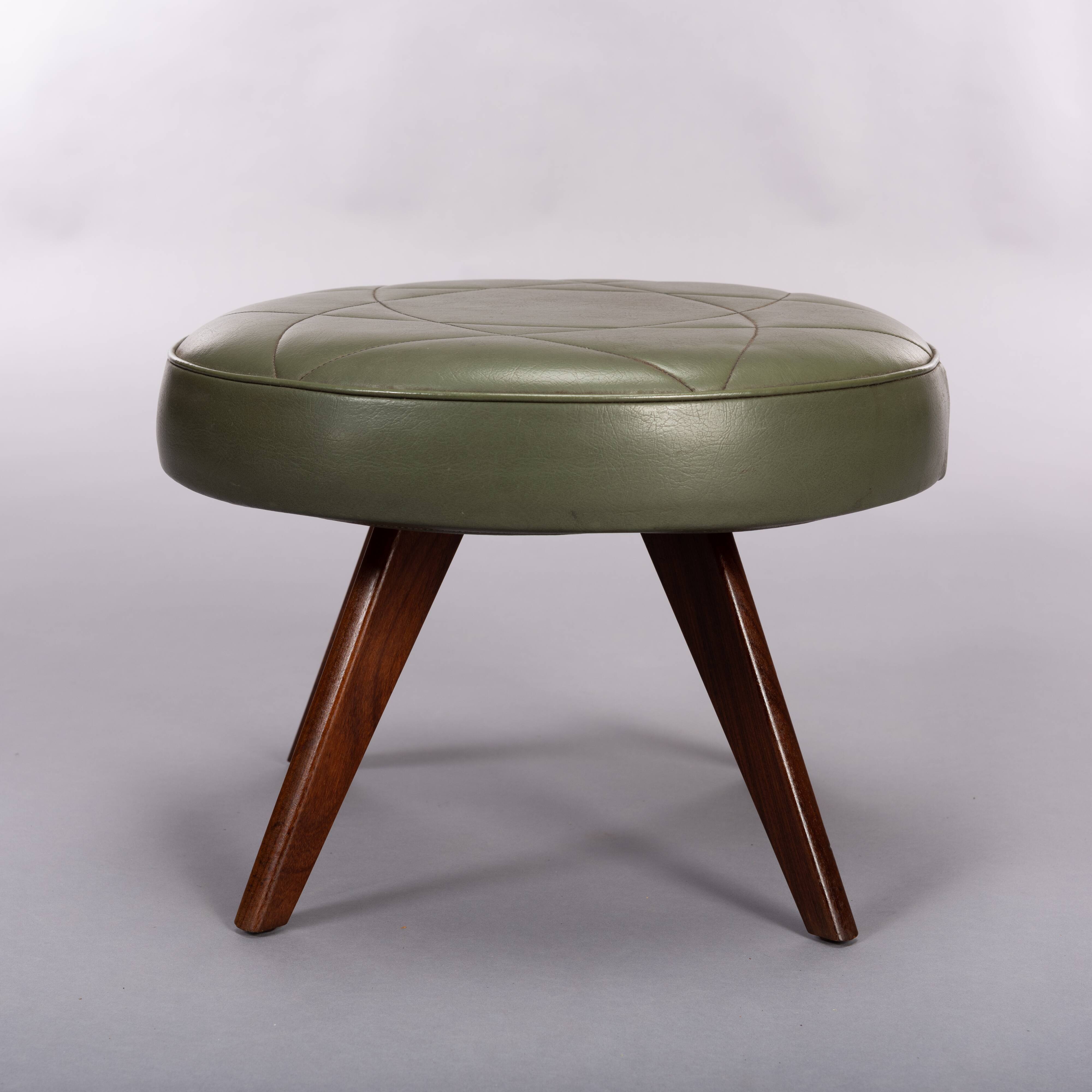 Vintage danish green leather stool, 1960s