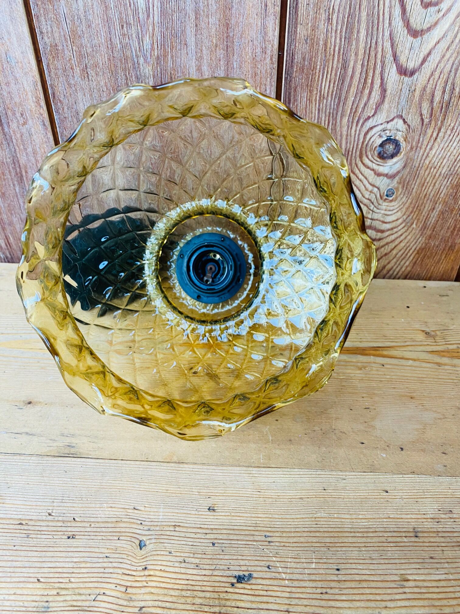 Vintage striated amber glass pendant lamp