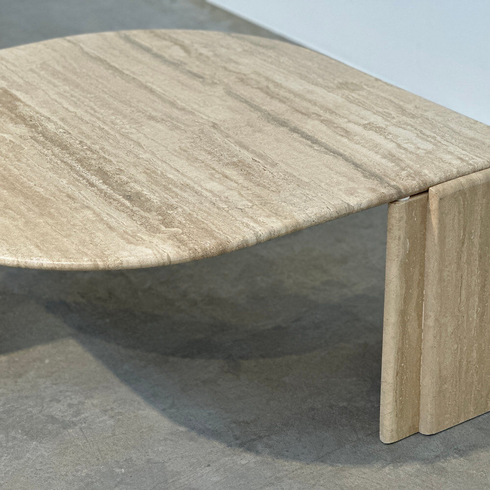 Italian travertine sculptural eye shaped coffee table, 1980s