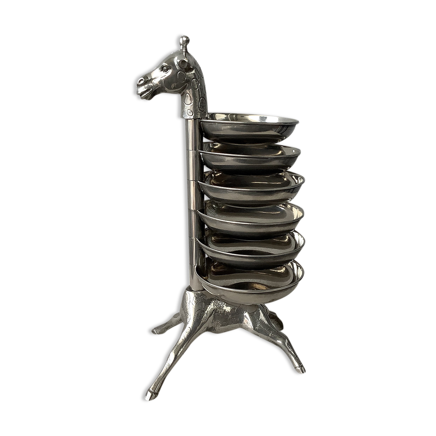 Bronze giraffe and silver metal servant