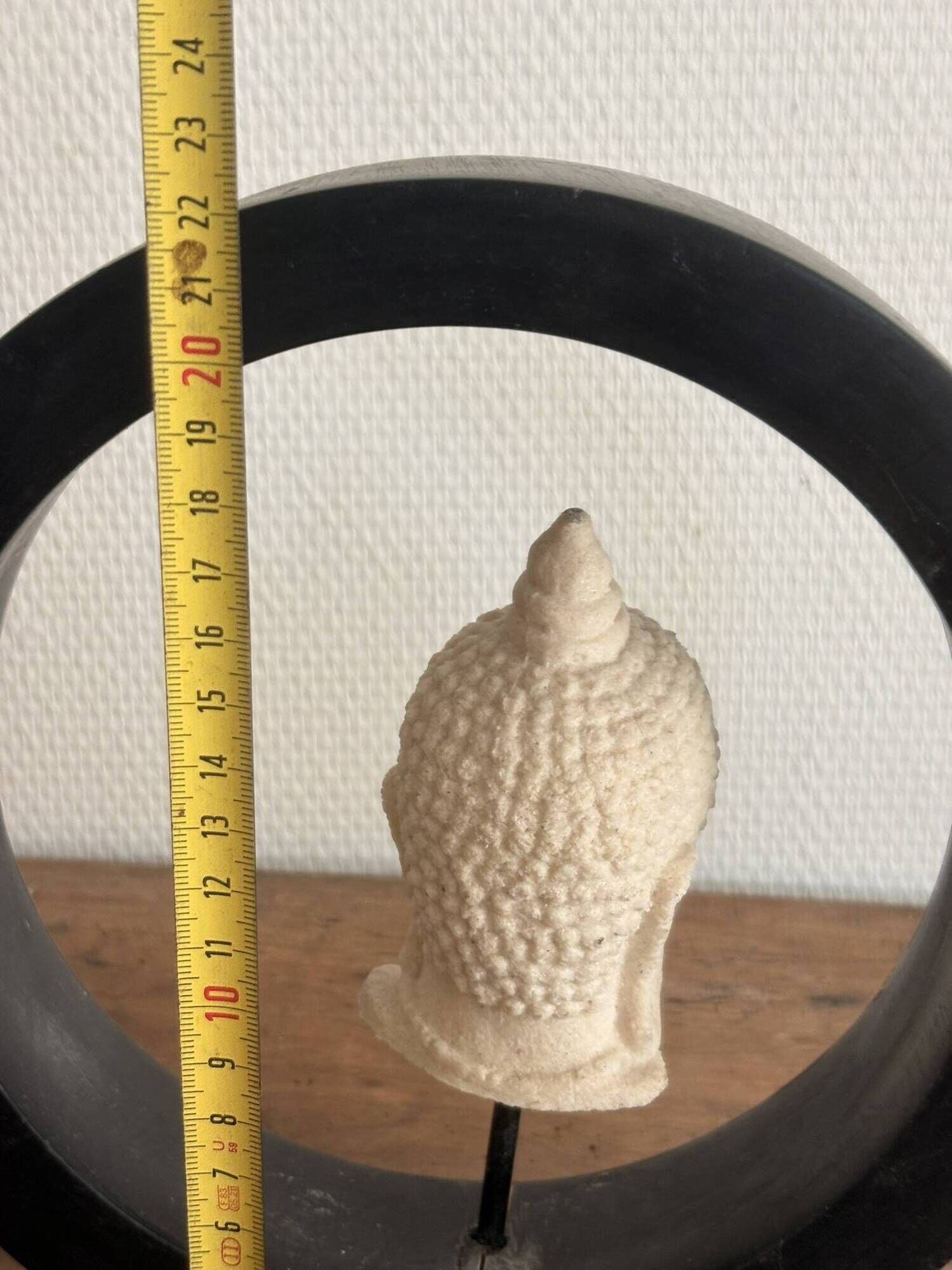Sculpture Buddha Head in Reconstituted Stone on Khmer Thai Ring Base