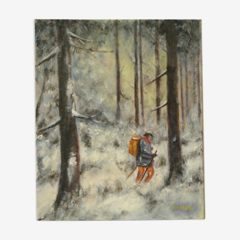 Tableau peinture sur toile scène en hiver 60 x 50