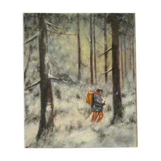 Tableau peinture sur toile scène en hiver 60 x 50