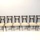Set of Six Ebonized Beech Dining Chairs with Ivory Skai Upholstery, Italy