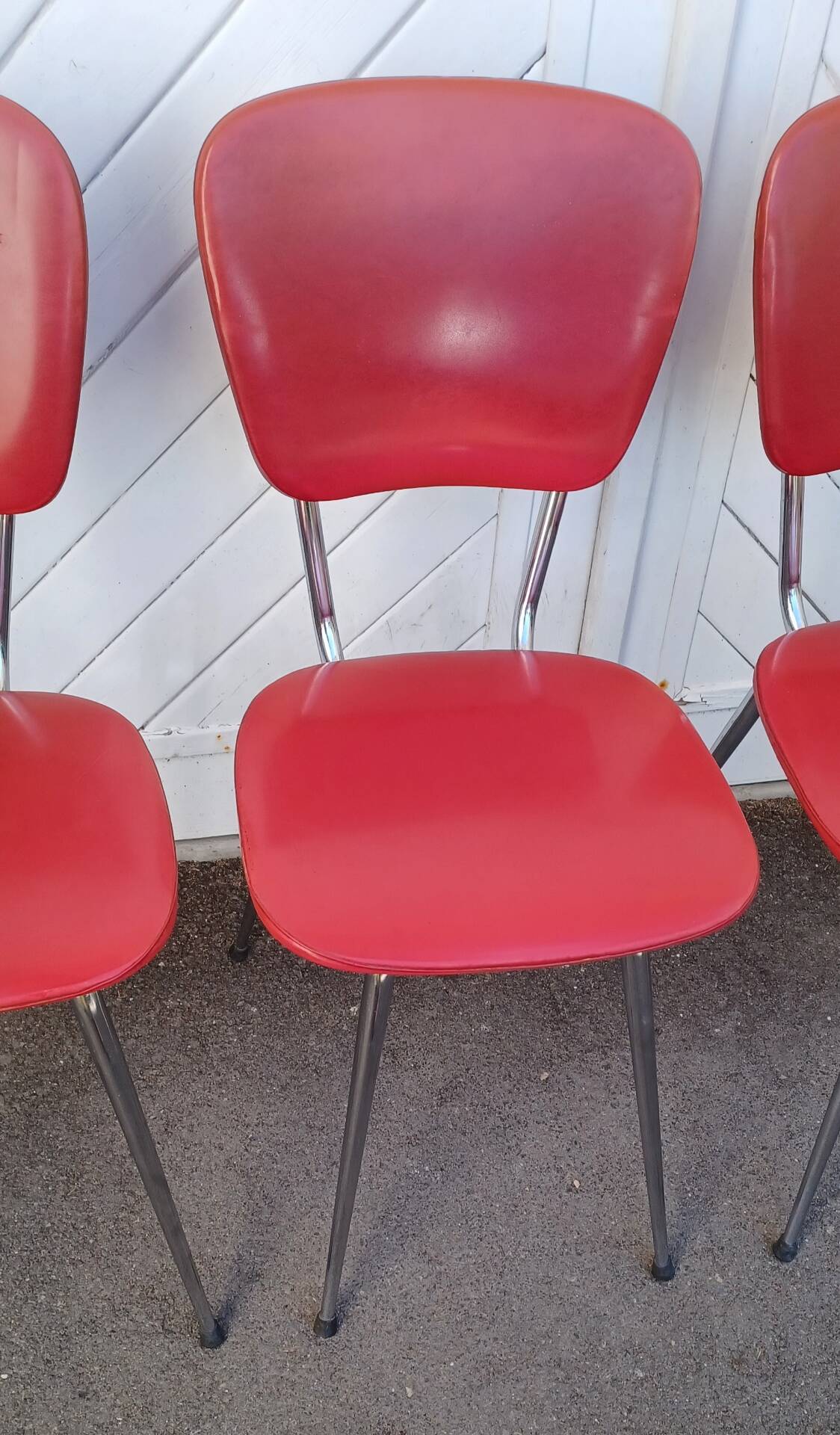 4 vintage Lafargue kitchen chairs in faux leather and chrome