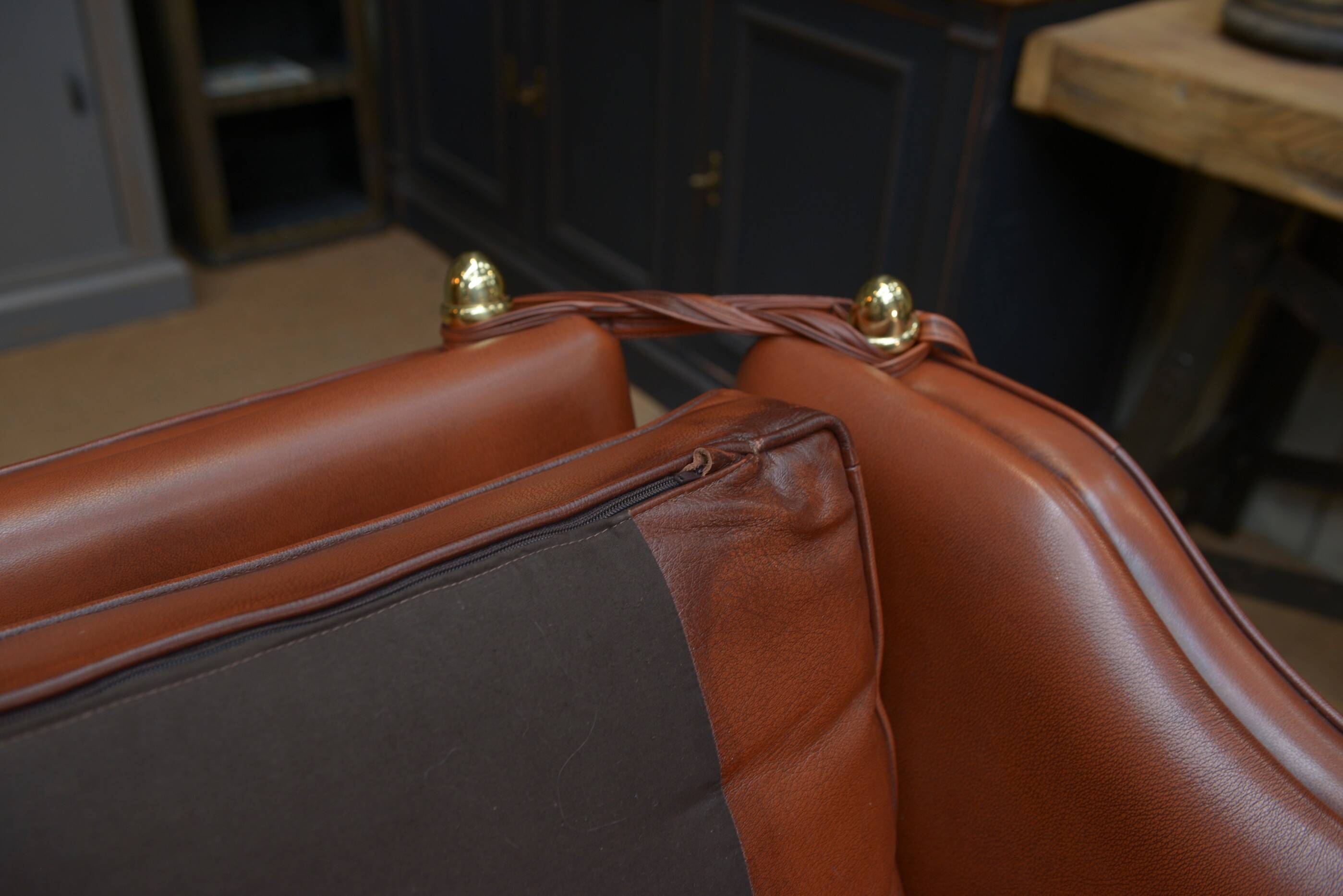 Maison Jansen leather sofa, France, 1970s