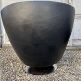 Paire de fauteuils vintage pivotants en cuir noir pied tulipe