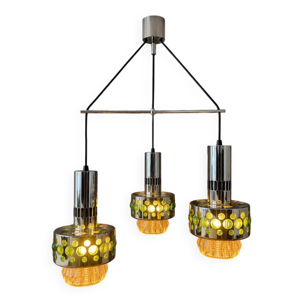 Chandelier en chrome massif de l'ère spatiale – années 1970