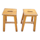 Paire de Tabourets en bois de Gare 1950s