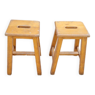 Pair of wooden stools from Gare 1950s