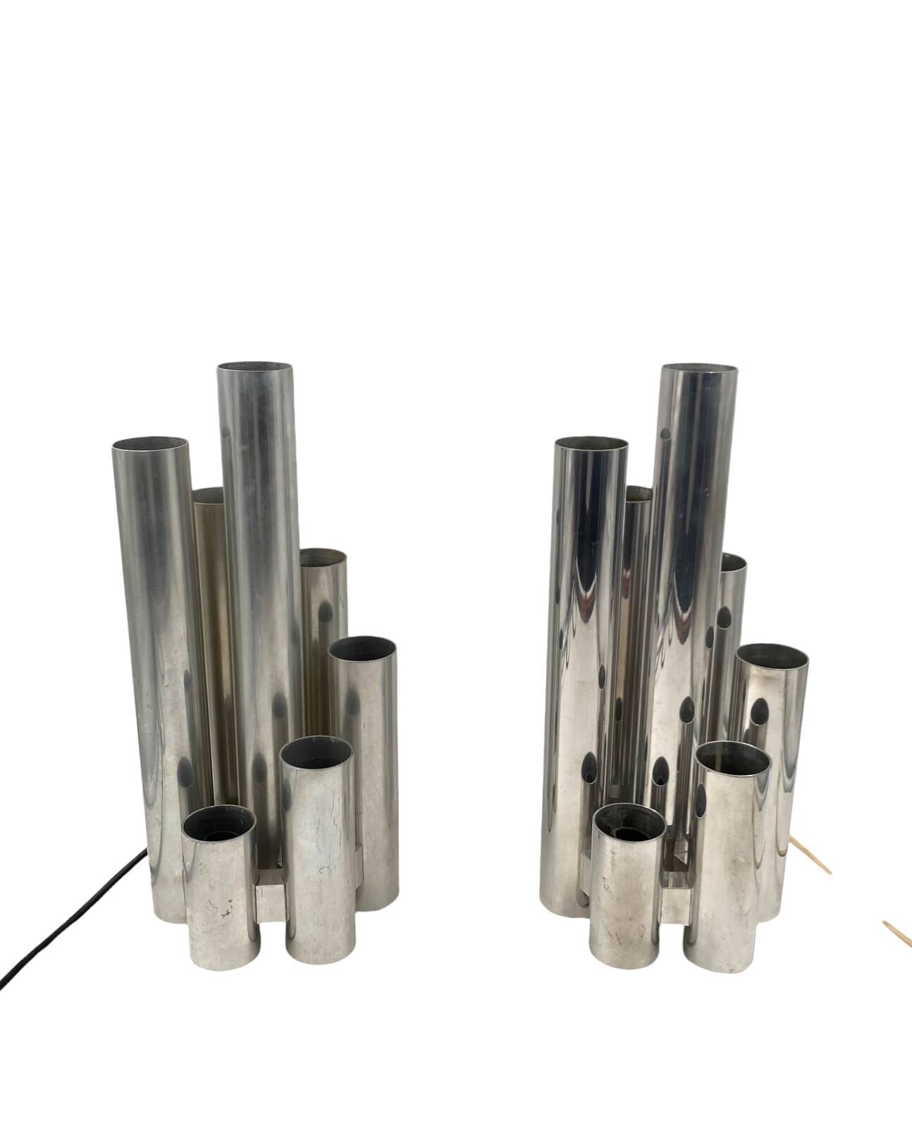 Hollywood regency set of 2 chromed table lamps, Sciolari Italy 1970s