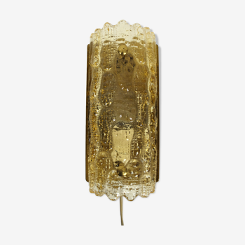 Mid-century wall lamp in crystal glass and brass, design carl fagerlund, orrefors, sweden