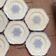 Set of 10 antique 6-sided flat plates – late 19th century earthenware, oriental light blue decor