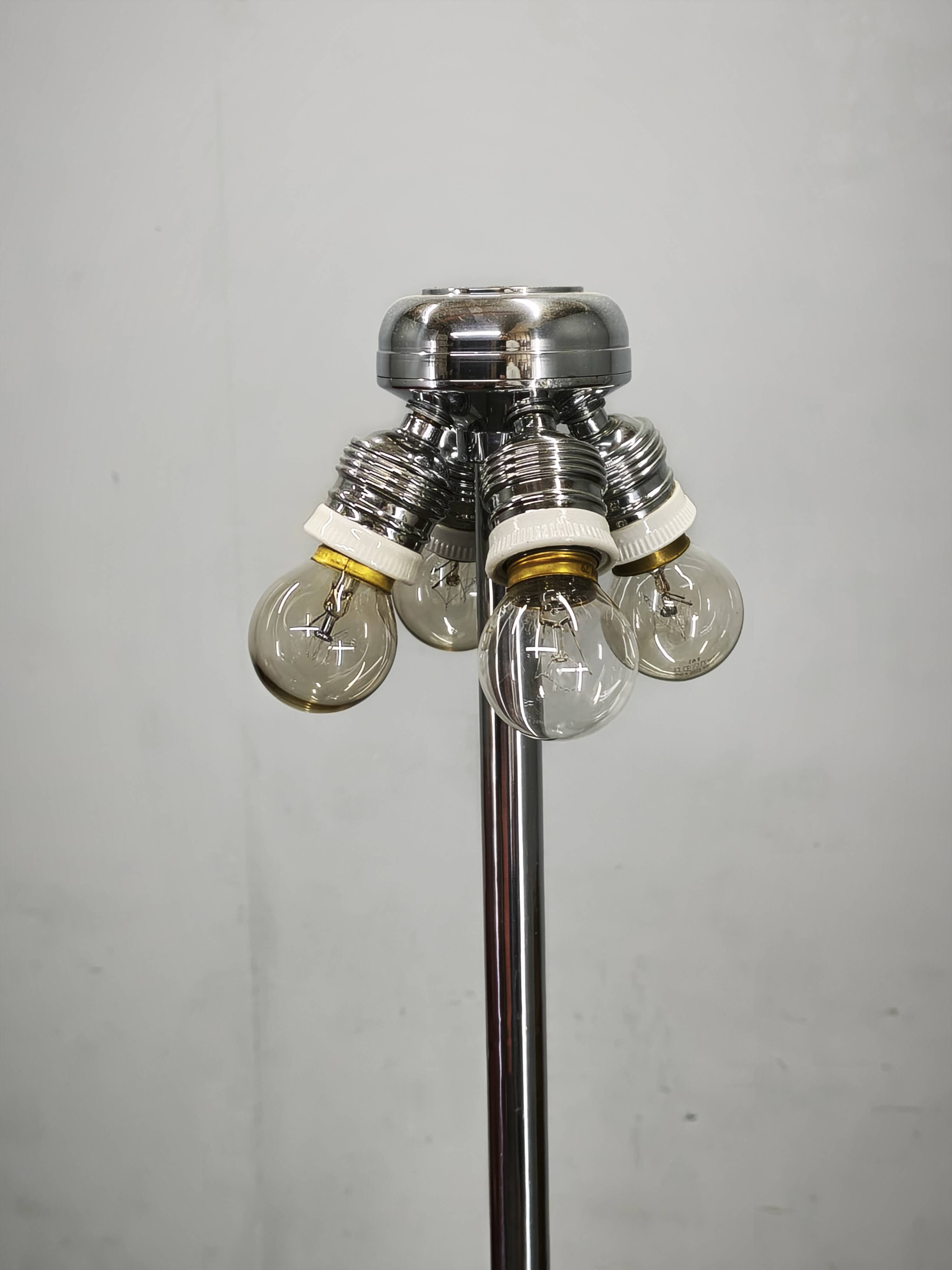 1950s Czechoslovakian Art Deco Chrome Floor Lamp with Handmade Shade