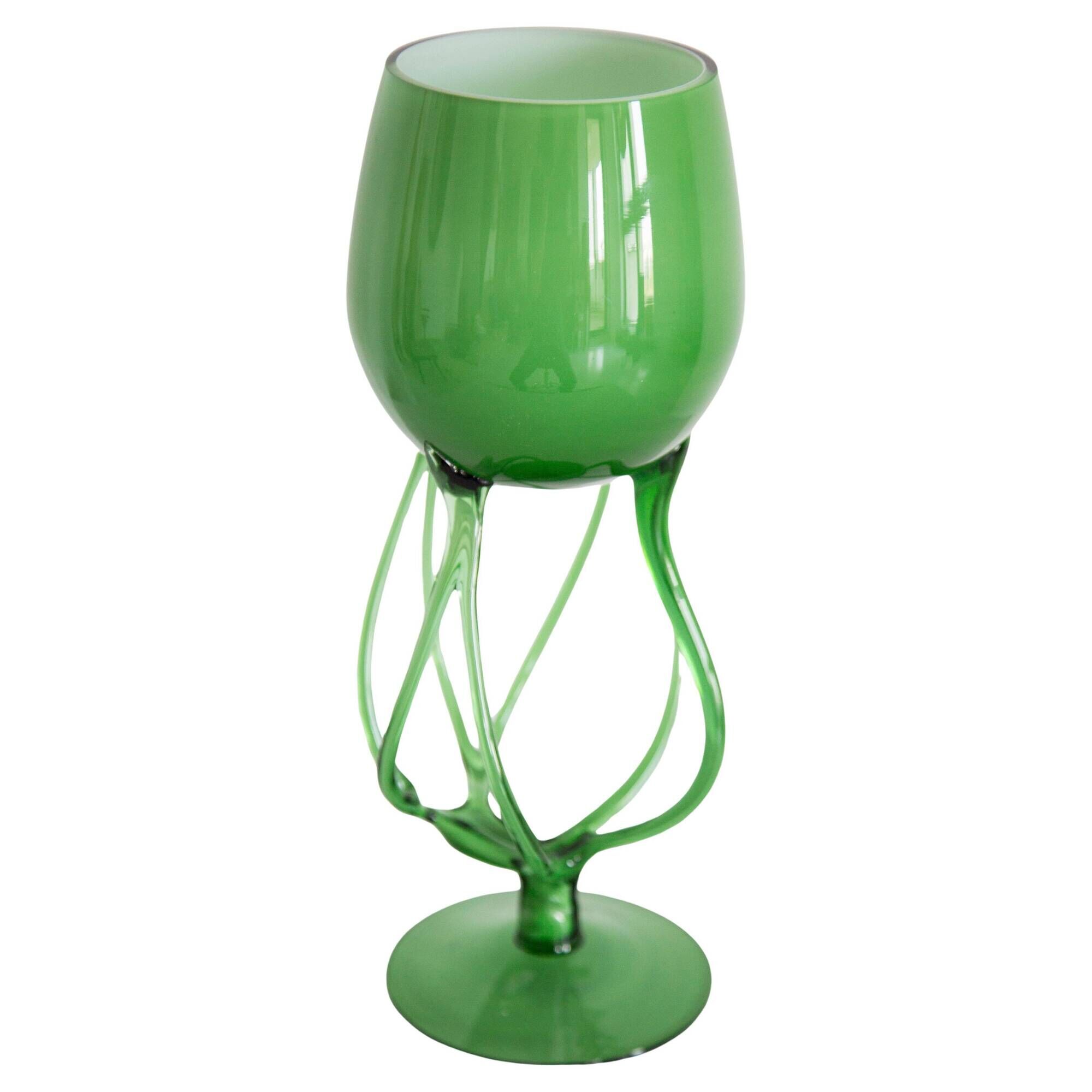 Vintage artistic green vase from the mid-century, Poland, Europe, 1970s.