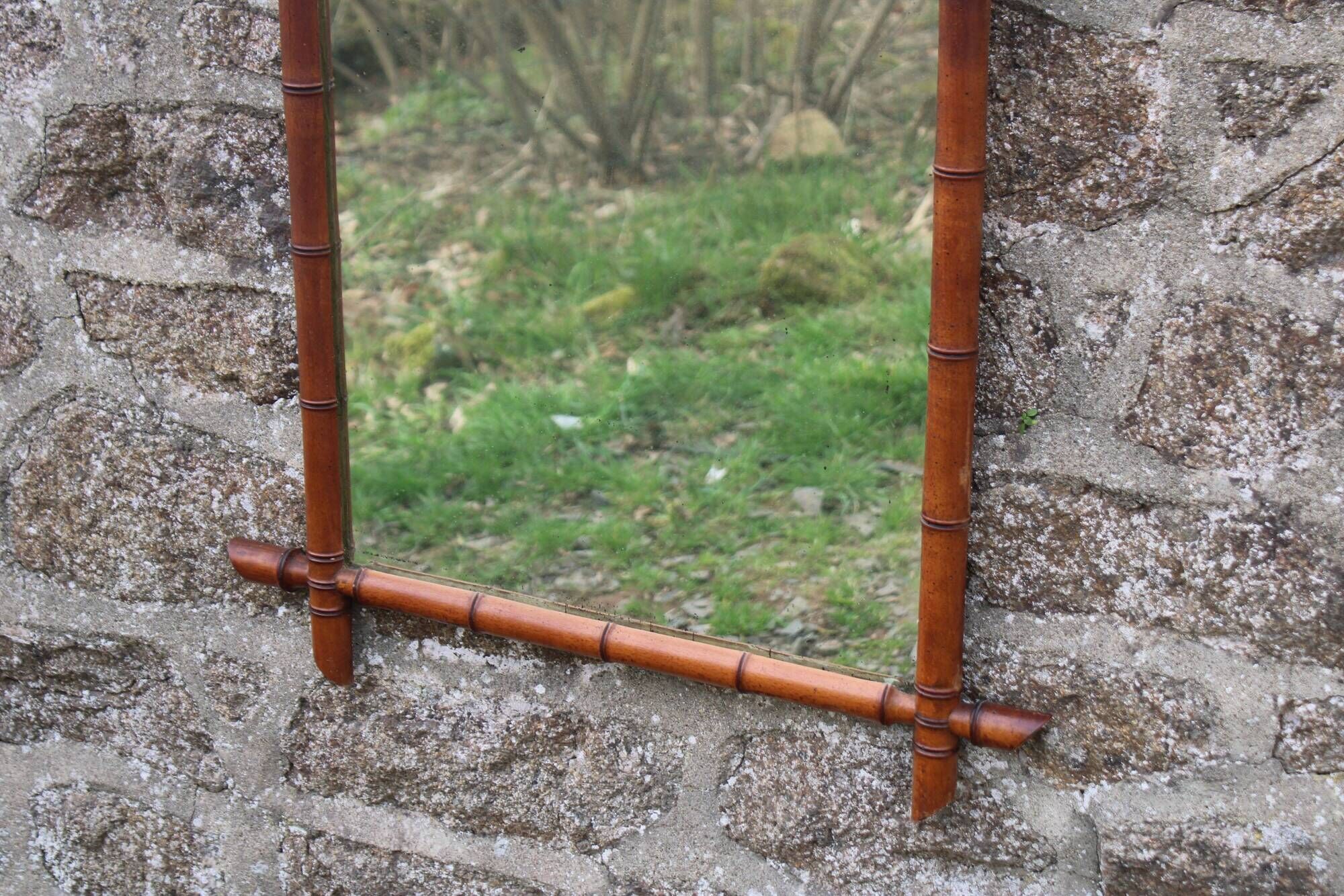 Vintage wooden turned mirror in bamboo style – 1950s/60s