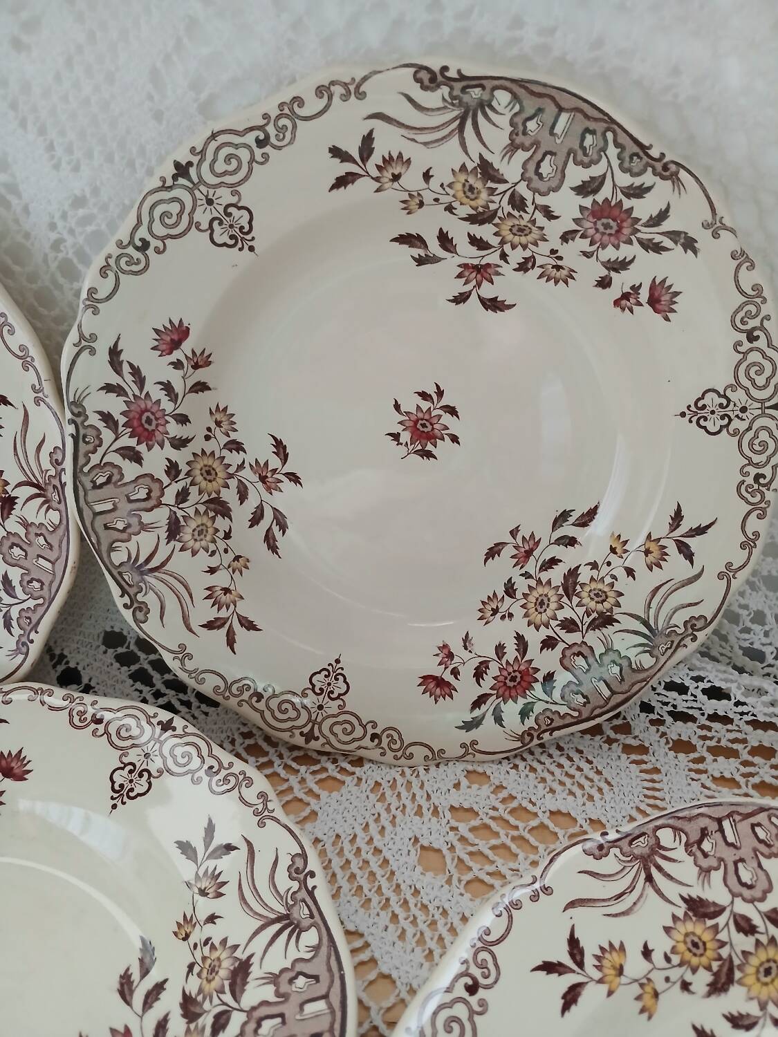 6 polychrome ironstone soup plates