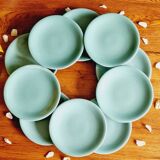 10 assiettes à desserts en céramique bleu Longchamp