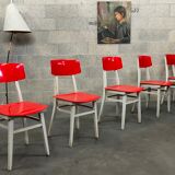 Set of 5 chairs TON Bystrice (Thonet) red and white 1960