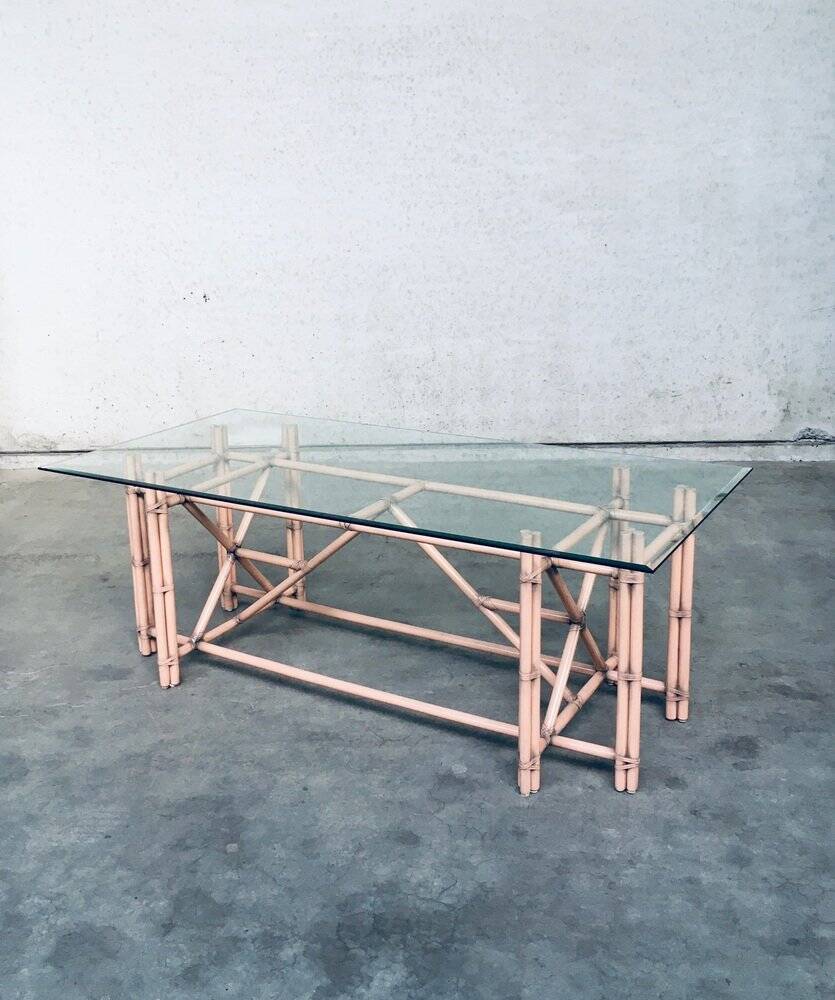 Organic Monumental Faux Bamboo Glass Top Dining Table in the style of McGuire, 1980s