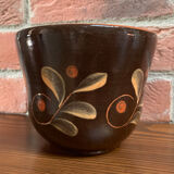 Dark Brown East German Planter with Floral Motif in the Style of Khokhloma
