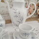Vintage 15-piece coffee set in white porcelain Bavaria with small blue flowers