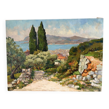 Scène côtière méditerranéen, huile sur toile signée