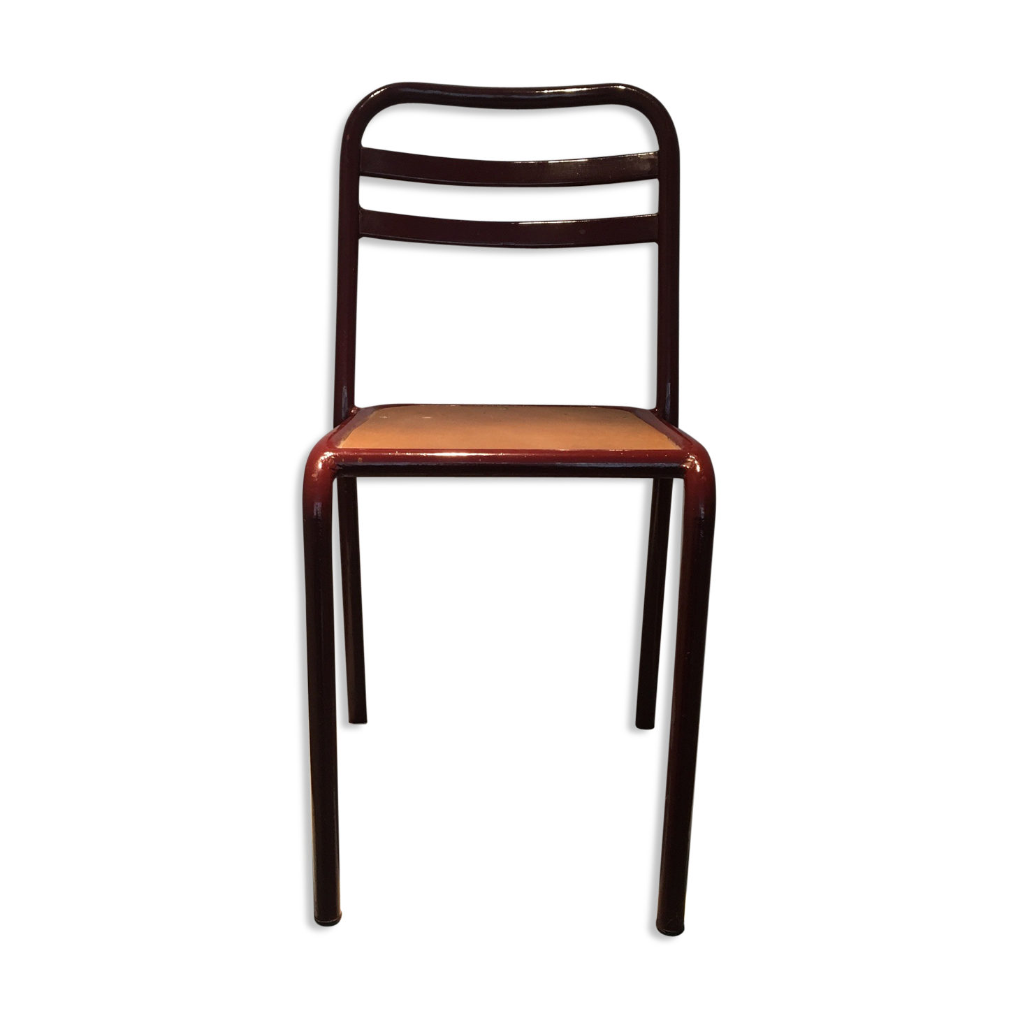 Chaise en bois et métal bordeaux