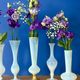 Set of 5 soliflores or antique vases in white opaline and brass.