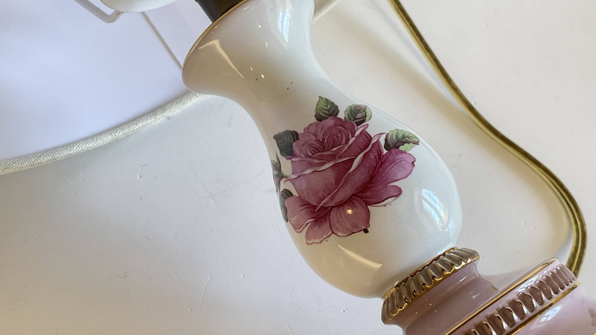 Ceramic Lamp Italy Roses and Gold