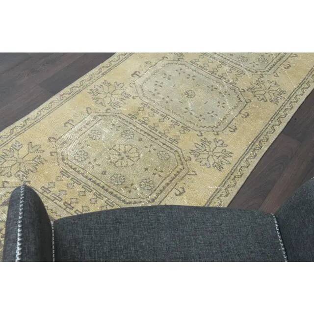 1970s Turkish Oushak Handmade Wool Cotton Orange Runner Rug 93x332