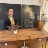 Duo portraits of a young couple painting on oil
