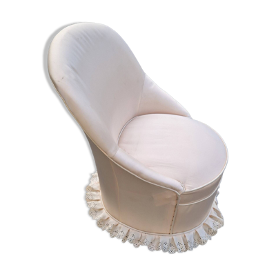 Fauteuil crapaud vintage en tissu blanc