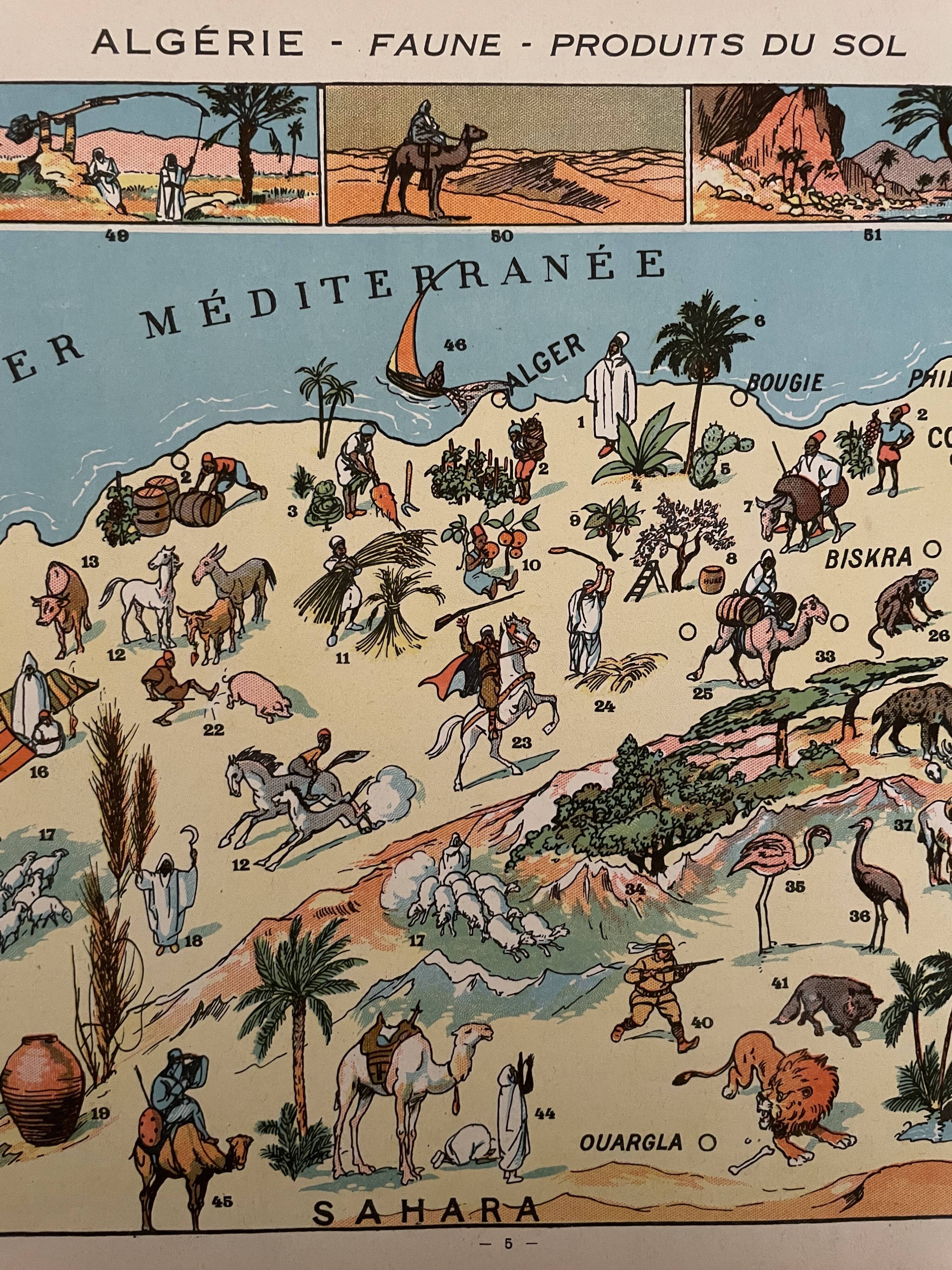 Affiche ancienne carte de l'Algérie- 1931