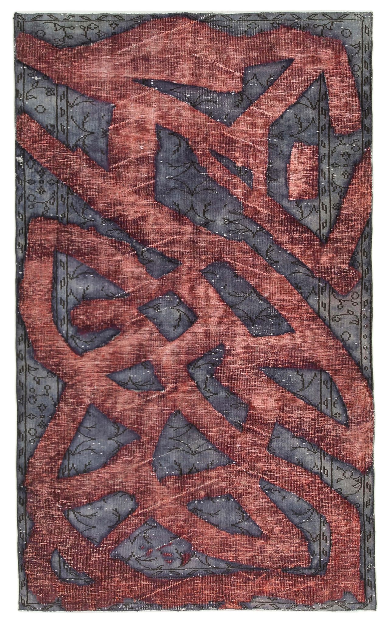 Hand-knotted hi-low pile oriental 1980s 157 cm x 264 cm purple carpet