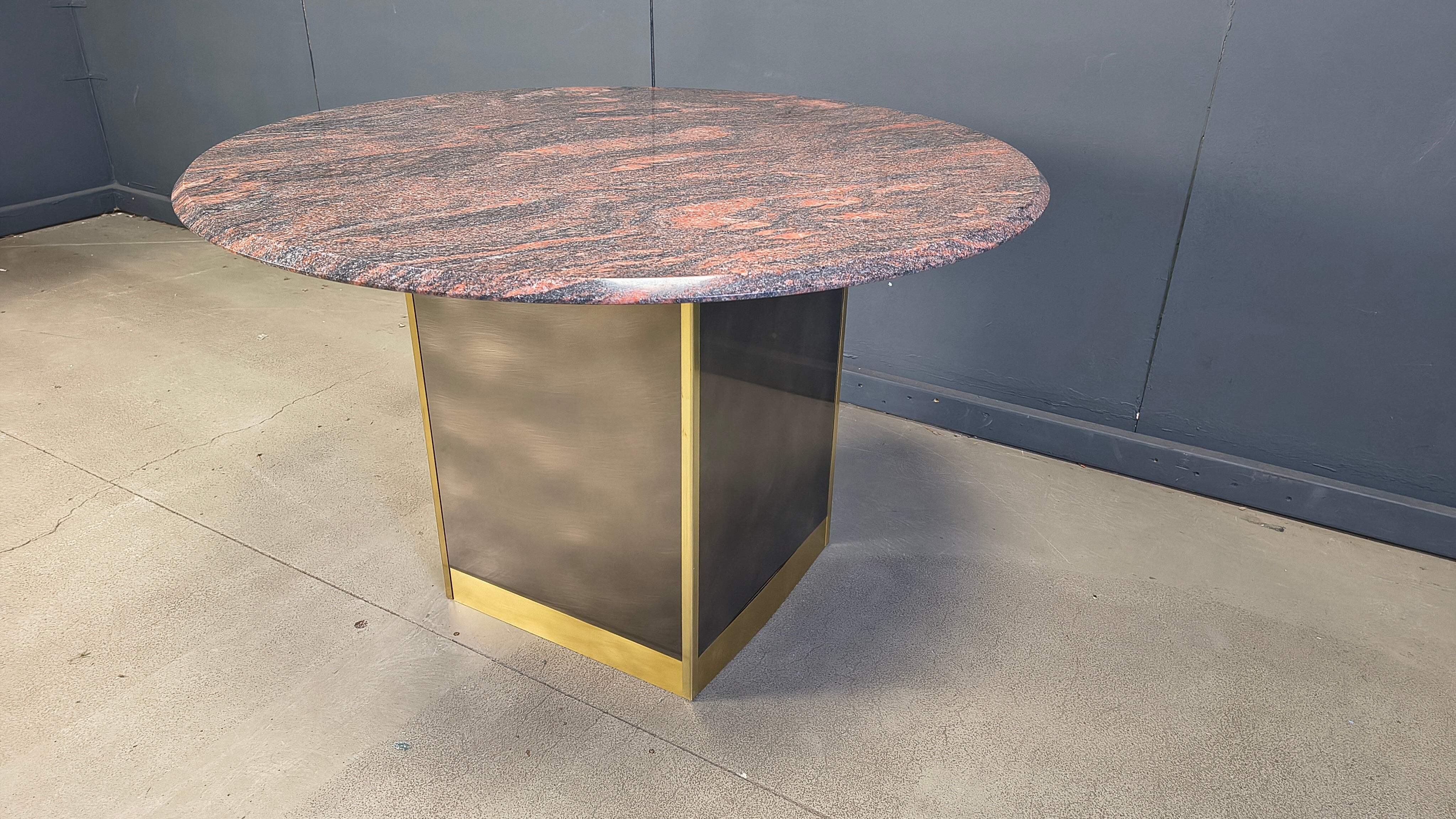 Vintage round granite and brass centre table by Belgochrom, 1970s