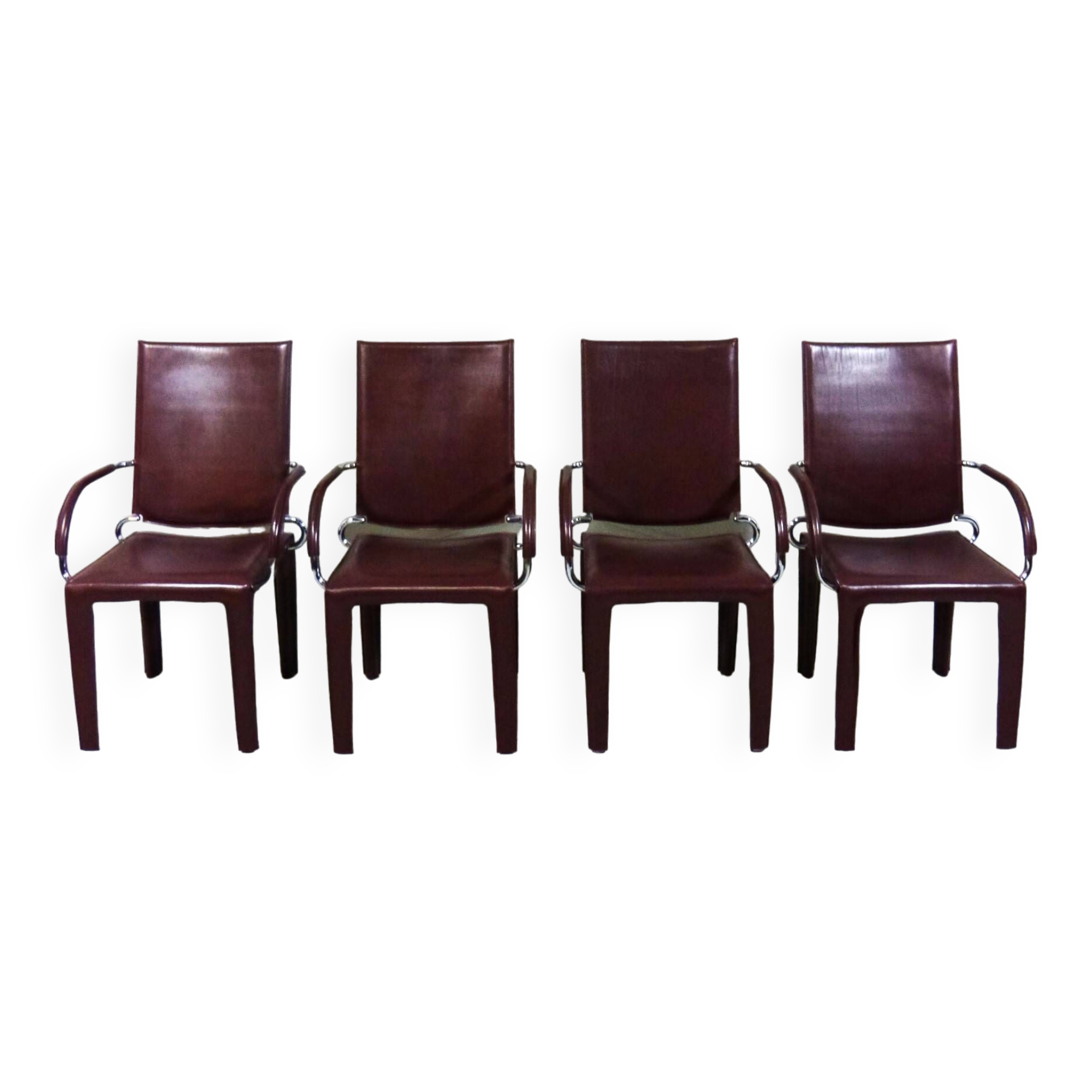 Chaises Arcadia en cuir Arper Italie années 1980, set de 4