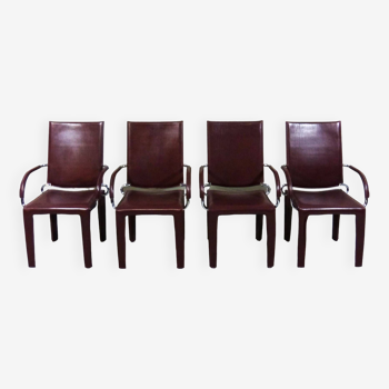 Leather Arcadia chairs Arper Italy 1980’s, set of 4