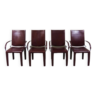 Leather Arcadia chairs Arper Italy 1980’s, set of 4