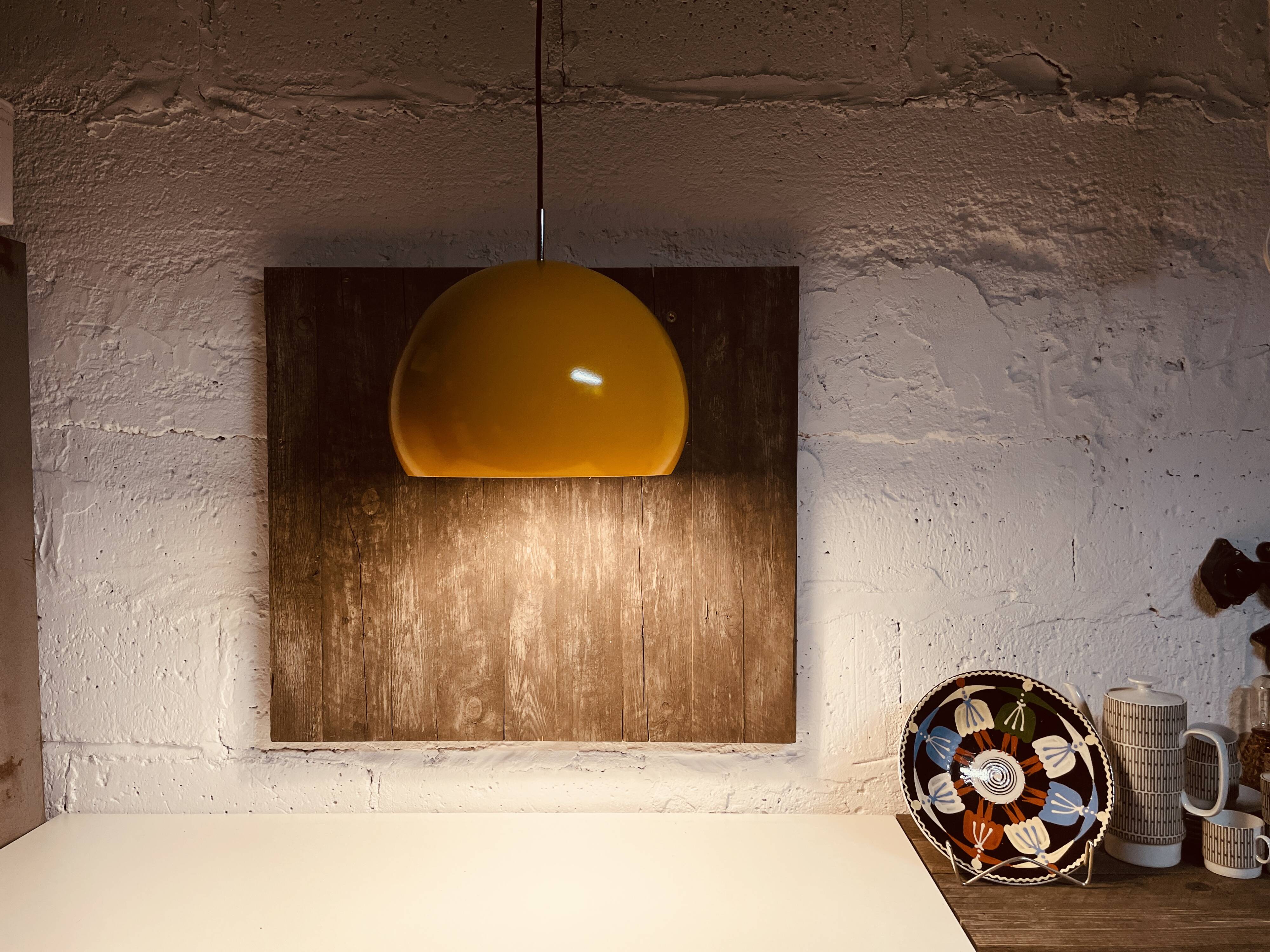 Large yellow hanging lamp, space age style, 1980s