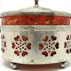 Art Nouveau sugar bowl, silver-plated brass, orange glass, Germany, early 20th century