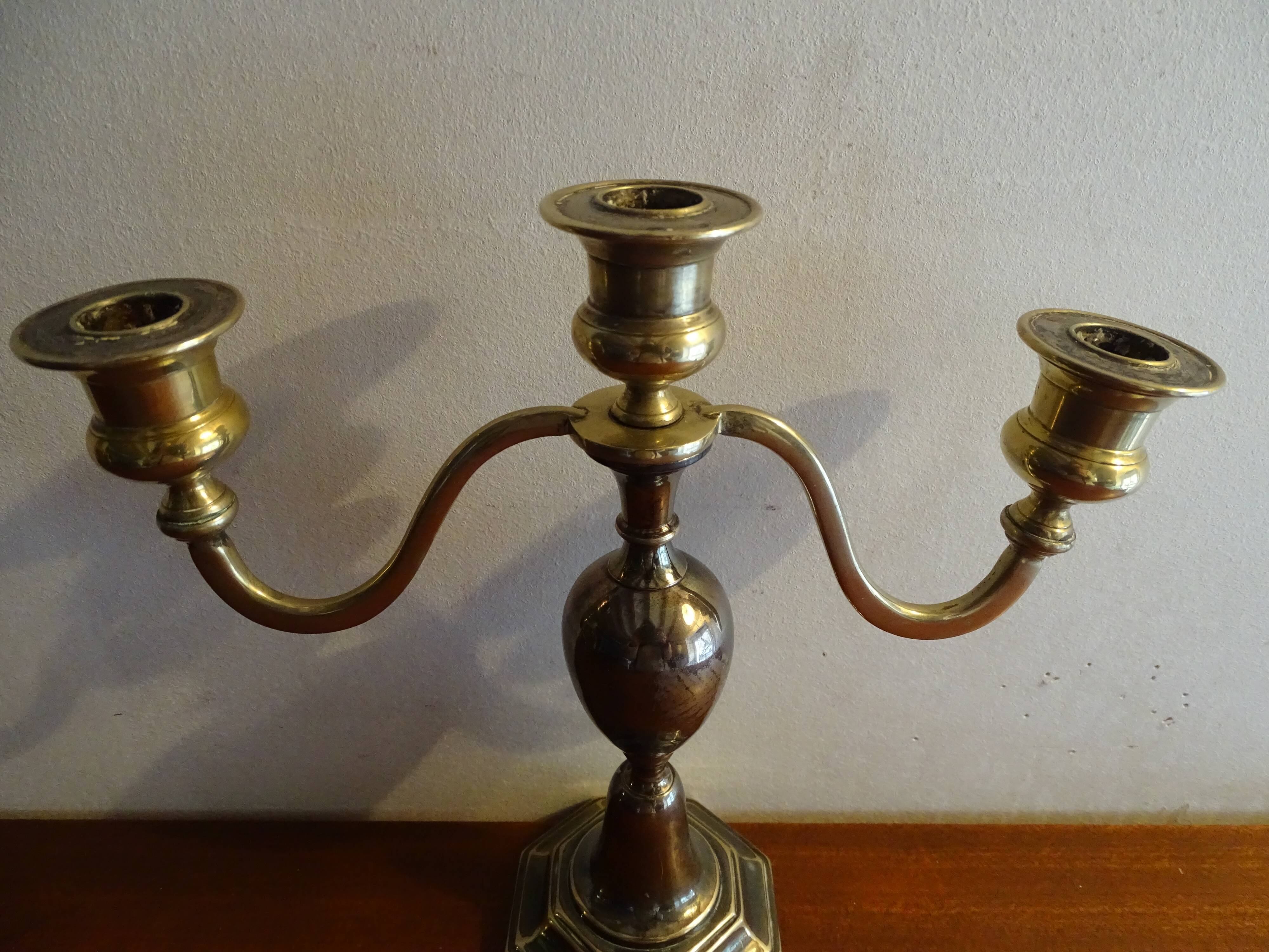 Candle holder 3 lights silver metal EPNS old