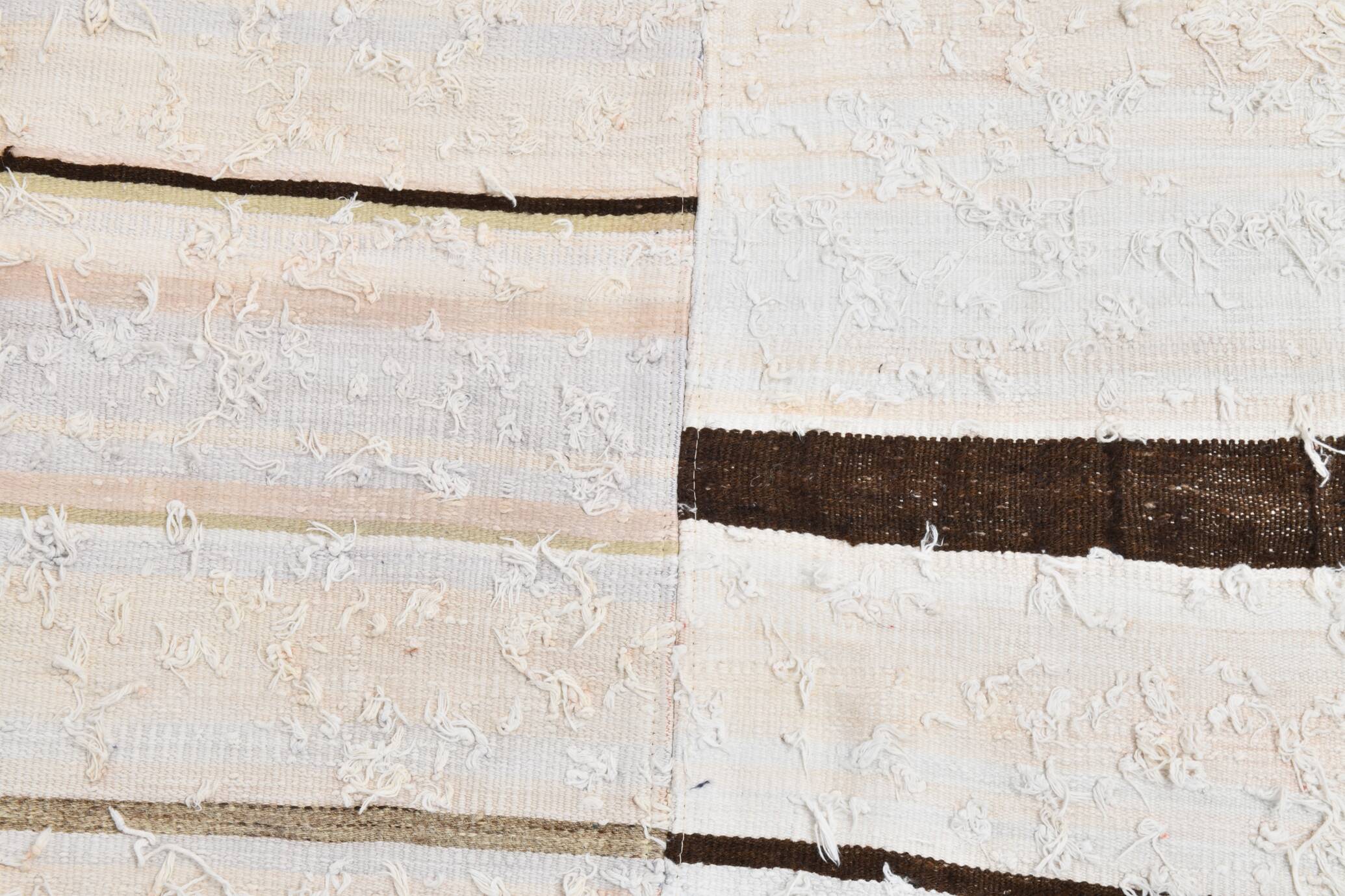 7x9 Brown Cream Striped Handmade Vintage Kilim Rug, 204x279Cm