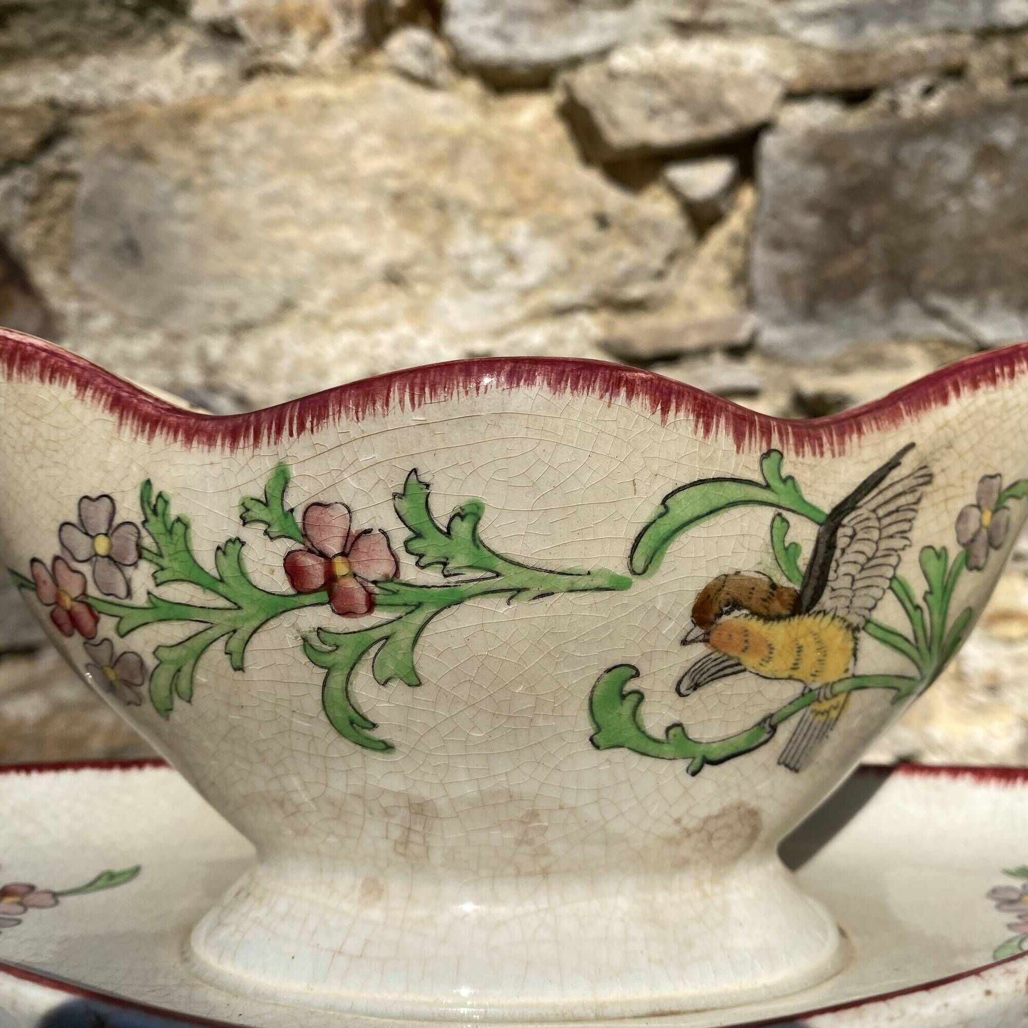 Polychrome iron terracotta sauce boat "Bengali"