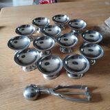13 stainless steel ice cream cups + serving trolley