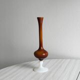 Vintage opaline soliflore vase in two-tone amber and white glass on foot